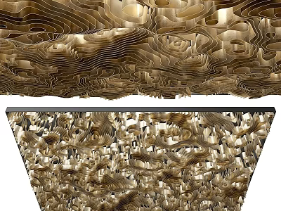 Elegant Modern Artistic Chandelier With Layered Wave Like Sculptural Golden Design 3d model