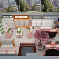 Mini Good Specialty Store With Orange Signage Glass Doors Cherry Blossom Decor And Toy Displays