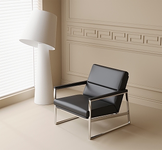 Modern Leather Leisure Chair Single Chair Floor Lamp 3d model