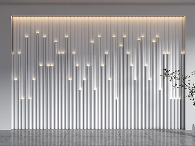 Modern Sofa Background Wall With Vertical Strips Lighting And Plant 3d model