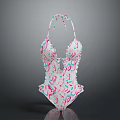 Fashionable One Piece Swimsuit With White Base Colorful Sprinkles Print Halter Neck Deep V Design