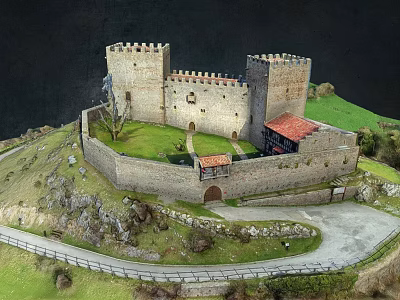 Medieval Castle Architecture With Stone Walls Towers On Green Hill And Path 3d model