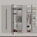 Modern White Wardrobe With Glass Doors And Interior Storage For Hanging Clothes And Folded Garments