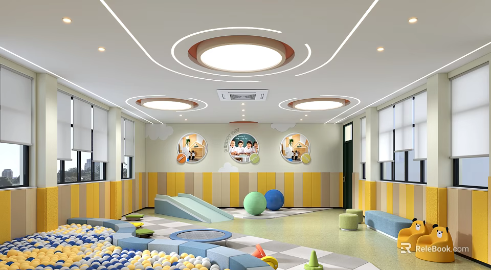 School Indoor Play Area With Ball Pit Slide And Wall Decors 3d model 