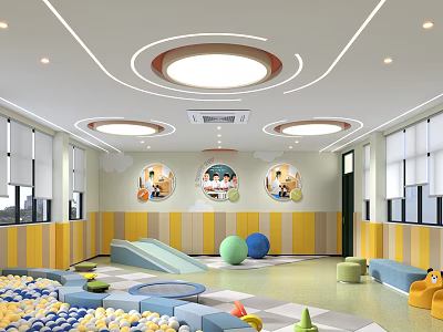 School Indoor Play Area With Ball Pit Slide And Wall Decors 3d model