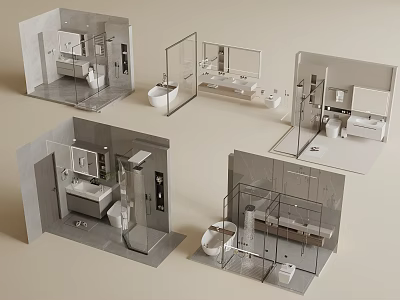 Modern Bathroom 3D Models With Various Layouts Shower Areas Toilets And Glass Partitions 3d model