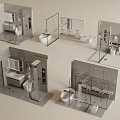 Modern Bathroom 3D Models With Various Layouts Shower Areas Toilets And Glass Partitions