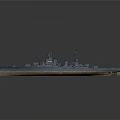 Detailed Dark Blue Warship Model With Red Deck And Tall Masts