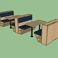 Wooden Public Chairs With Blue Seats And Booth Design For Restaurant Space