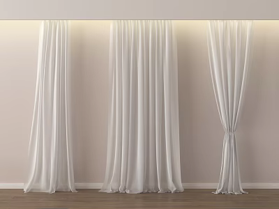 White Soft Curtains Modern Interior Style With Flowy Fabric And Light Wall Background 3d model