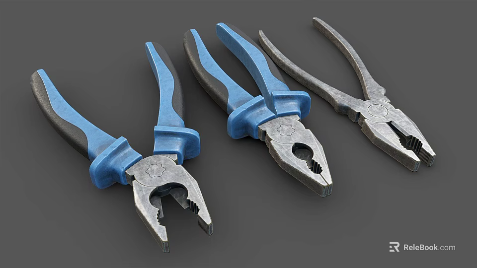 Professional Hardware Tools Various Pliers With Blue Black Handles And Metal Heads 3d model 