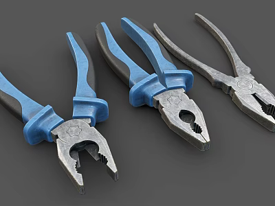 Professional Hardware Tools Various Pliers With Blue Black Handles And Metal Heads 3d model