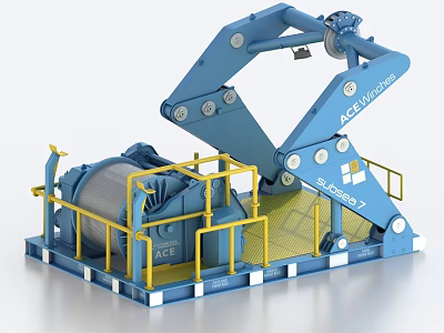 ACE Blue Industrial Mechanical Lifting Arm Equipment With Yellow Guardrails And Platform 3d model