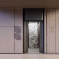 Elegant Hotel Elevator Lobby Interior Design With Wooden Panels And Decorative Wall 3d model