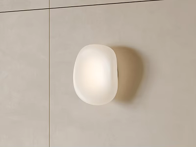 Modern White Glass Wall Lamp Mounted On Beige Tile Wall With Soft Lighting 3d model