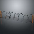 Barbed Wire Fence With Wooden Posts And Sharp Barbs Structure Design 3d model