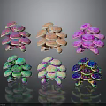 Vibrant Mushroom Like Plants With Shiny Surface Various Colors And Reflections On Dark Background