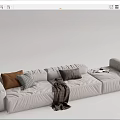 Modern Light Gray Sectional Sofa With Brown Checkered Pillows Knitted Throw Blanket And Magazines
