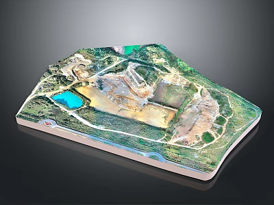 Detailed Terrain Model With Green Areas Blue Water Body Buildings And Pathways 3d model