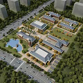 Aerial Community Planning With Building Complex Greenery Roads And Central Pond