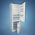 Stainless Steel Double Door Refrigerator Freezer with Open Door and Interior Shelves