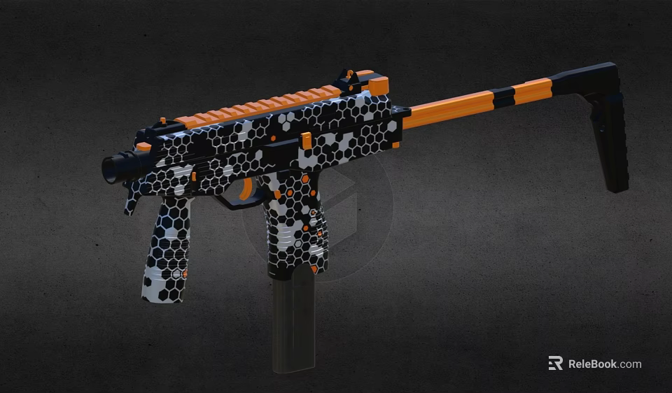 Assault Rifle With Honeycomb Pattern And Tactical Black Orange White Design Features 3d model
