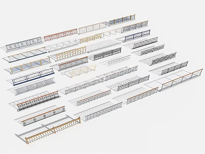 Multiple Different Fence Designs With Various Styles And Modern Metal Structures 3d model