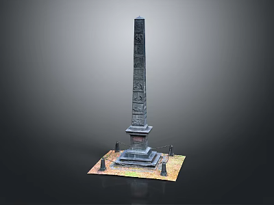 Ancient Stone Obelisk With Detailed Carvings On Square Platform Base 3d model