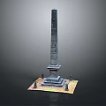 Ancient Stone Obelisk With Detailed Carvings On Square Platform Base