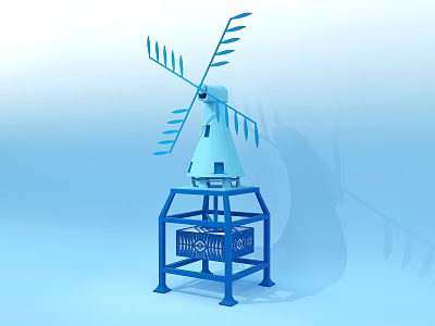 Windmill Architectural Structure With Rotating Blades And Metal Base Frame 3d model