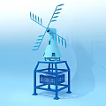 Windmill Architectural Structure With Rotating Blades And Metal Base Frame 3d model