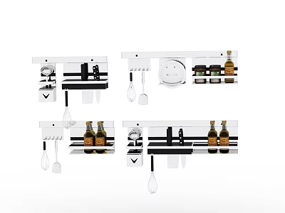Modern Kitchen Wall Mounted Utensil Rack With Knives Whisks And Spice Bottles 3d model