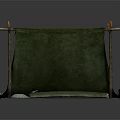 Traditional Camping Tent With Green Canopy Wooden Poles Ropes And Ground Mat