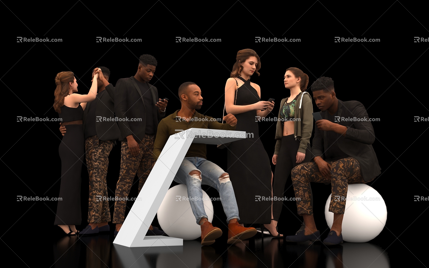 Black Foreigner Leopard Print Pants Rogue Model Big Man Woman Banquet Dress dress Dancing Fellowship Scene Atmosphere Crowd 3d model