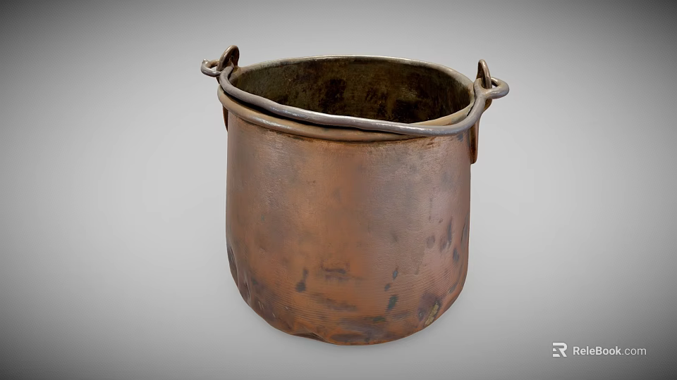 Vintage Copper Bucket Featuring Rustic Patina And Two Metal Handles 3d model 