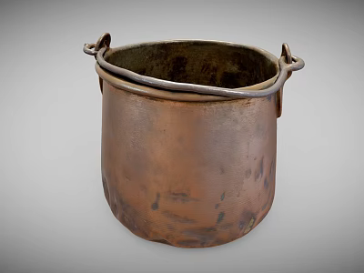 Vintage Copper Bucket Featuring Rustic Patina And Two Metal Handles 3d model
