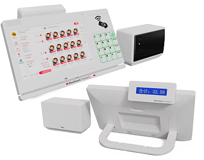 Commercial Equipment Set Featuring POS Terminal Digital Display Face Recognition And Payment Tools 3d model