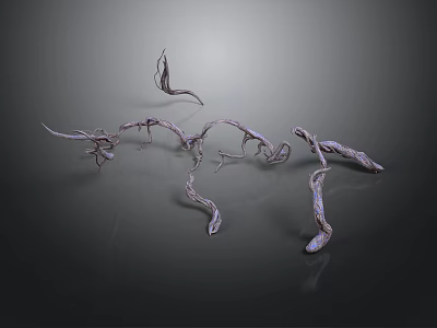 Twisted Vine Like Plants with Pale Grayish Purple Hues on Dark Background 3d model