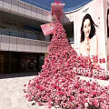 Pink Roses Tower Decoration Outside Shopping Mall For Mother's Day Event With Billboard