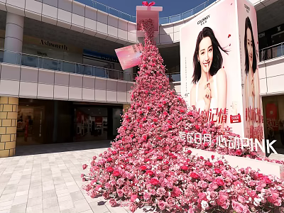 Pink Roses Tower Decoration Outside Shopping Mall For Mother's Day Event With Billboard 3d model