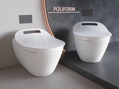 Two Modern White POLIFORM Toilets With Sleek Design In Minimalist Bathroom Space 3d model