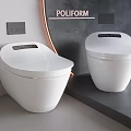Two Modern White POLIFORM Toilets With Sleek Design In Minimalist Bathroom Space