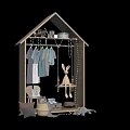 Kids Storage Rack with Hanging Clothes Stuffed Rabbit Toys and Cozy Kids Room Organizer