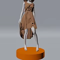 Female Model In Brown Asymmetrical Dress On Orange Platform With Gray Background