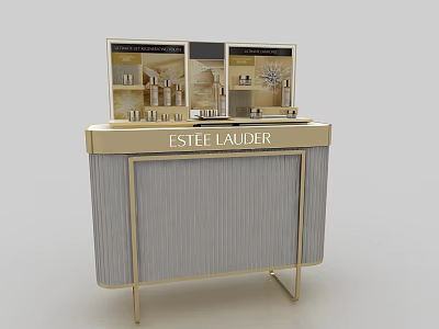 Estee Lauder Cosmetics Display Counter With Gold Frame And Gray Panel Design 3d model