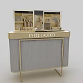 Estee Lauder Cosmetics Display Counter With Gold Frame And Gray Panel Design