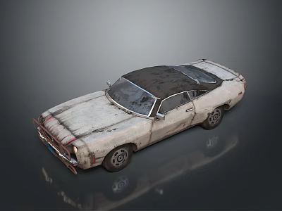 Vintage Worn Classic Car Featuring Faded Paint Damaged Roof And Scratched Body 3d model