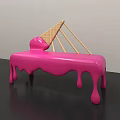 Pink Public Chair With Melting Ice Cream Design Waffle Cone Backrest And Dripping Effect
