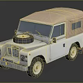 Vintage White Off Road Car Featuring Canvas Top Spare Tire on Front Classic Design