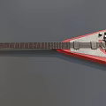 Triangle Shaped Red And Silver Electric Guitar Musical Instrument With Knobs And Strings